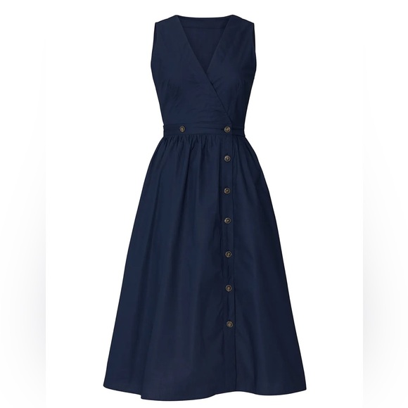 J.Crew Rosina Poplin Button Front Wrap Dress Navy, Size 12 midi lenght cotton - Picture 4 of 13